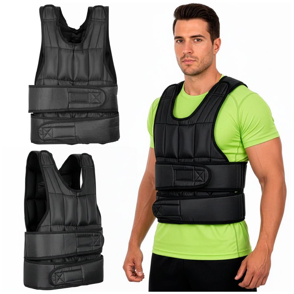 Vesta fitness cu greutati 20 kg, umplutura reglabila din nisip fier, 58x40 cm, negru