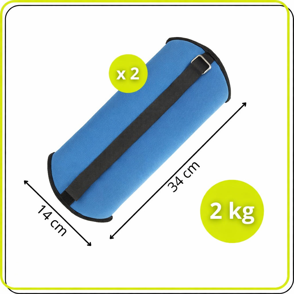 Greutati pentru incheietura mainii si glezna 2x2 kg, neopren si nisip fier, 34x14 cm, albastru