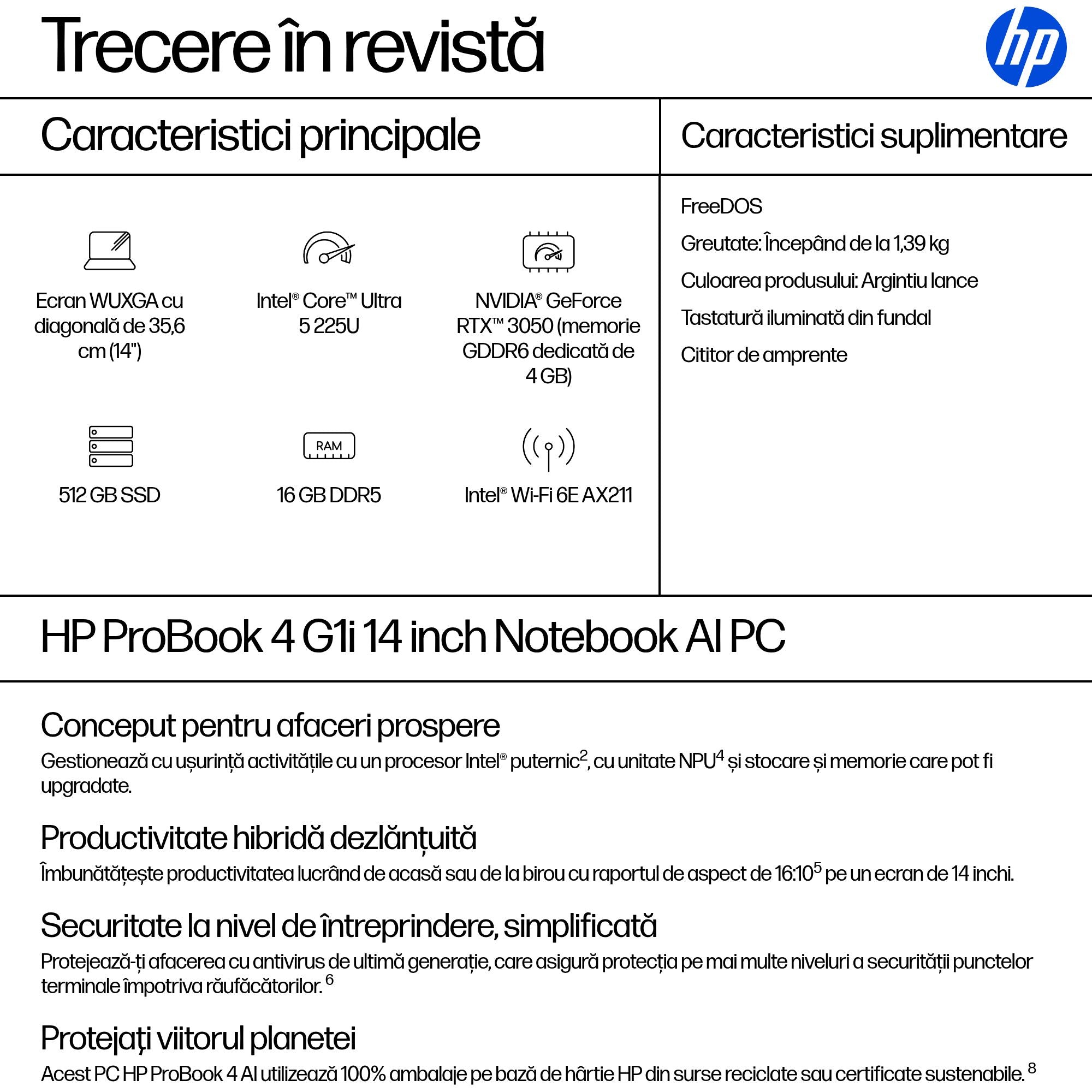 NB PB 4 G1I AI CU5-225H 14"/16/512GB DOS AD2M0ET HP "AD2M0ET"