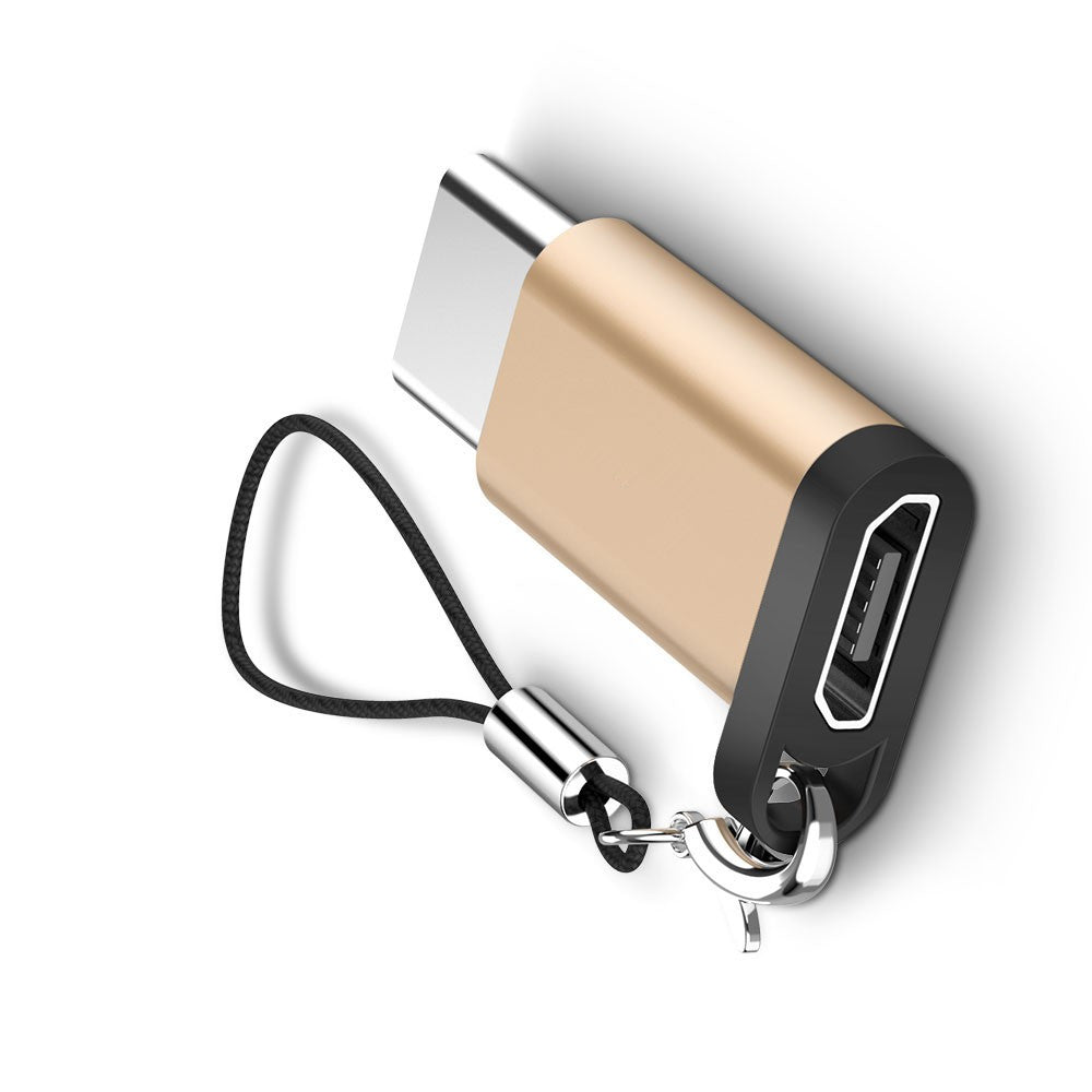 Adaptor micro USB (mama) to Type-C(tata) cu Agatatoare Breloc inclusa, 2,5 cm lungime, Auriu