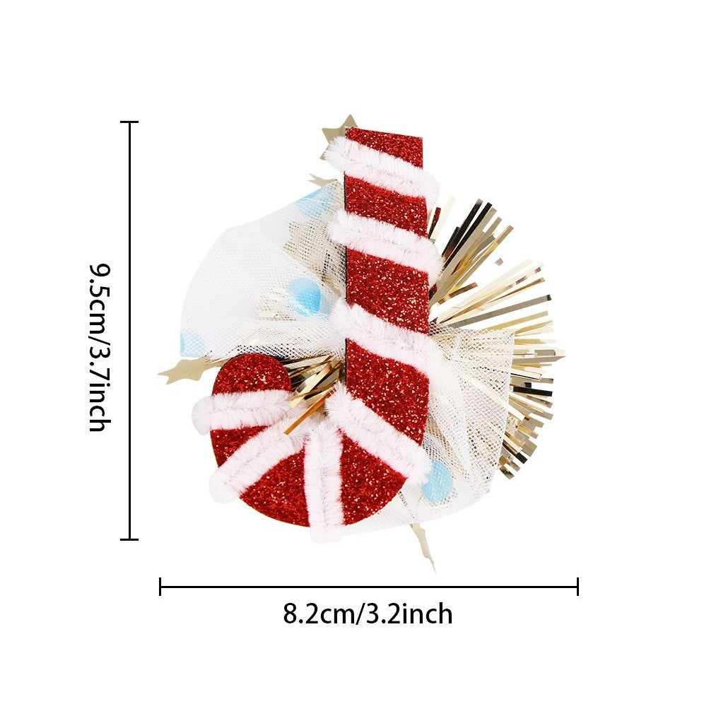 Agrafa de Par, Tema Craciun, Model Acadea, din Panza, 9.5 x 8.2 cm, Multicolor
