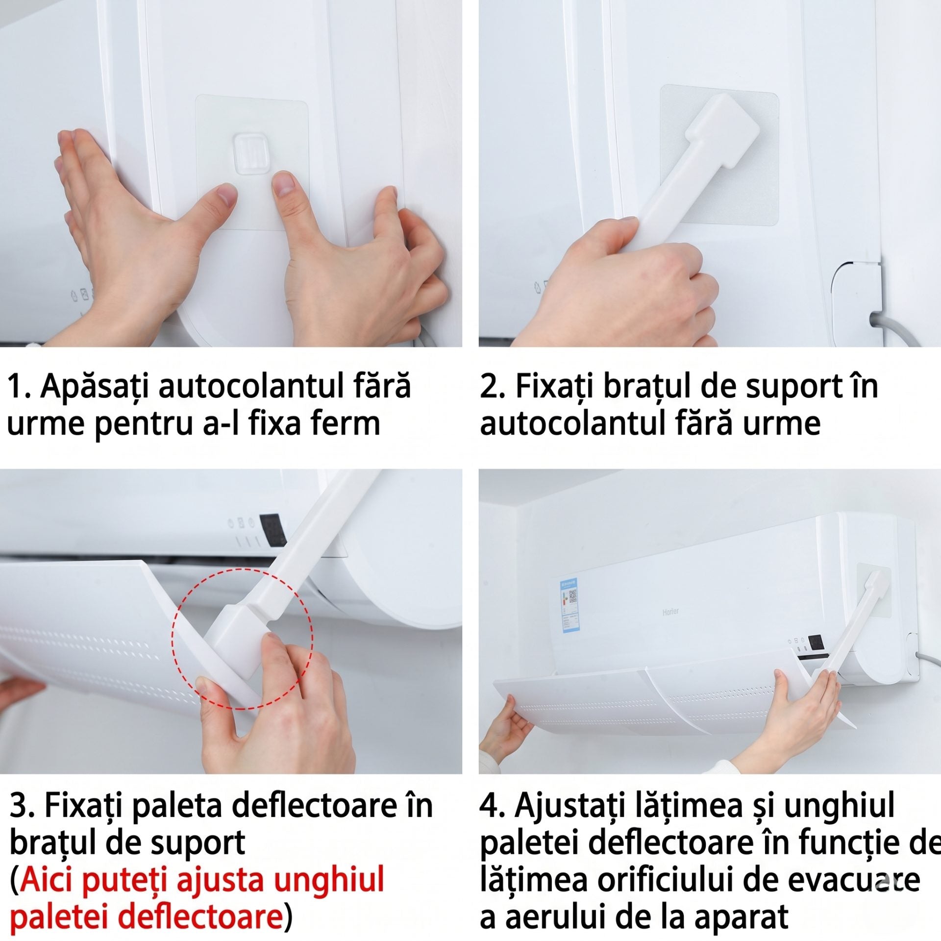 Deflector pentru Aer Conditionat, Model M cu Deschidere Completa, Accesoriu pentru Directionarea Fluxului de Aer si Reducerea Curentului Direc, 56 x 18 cm