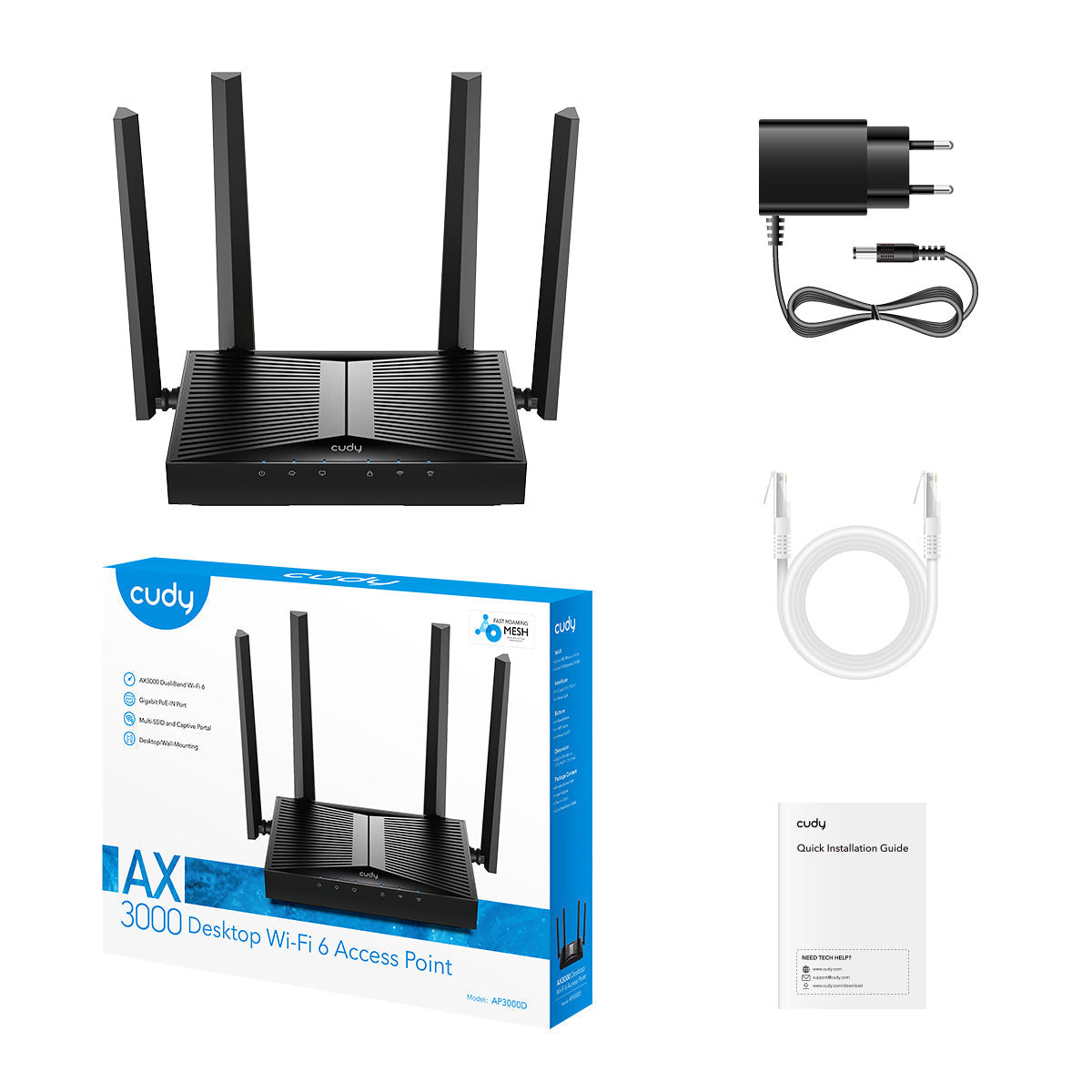 Cudy AX3000 Dual Band Desktop Wi-Fi 6 Access Point, Gigabit LAN/WLAN PoE 