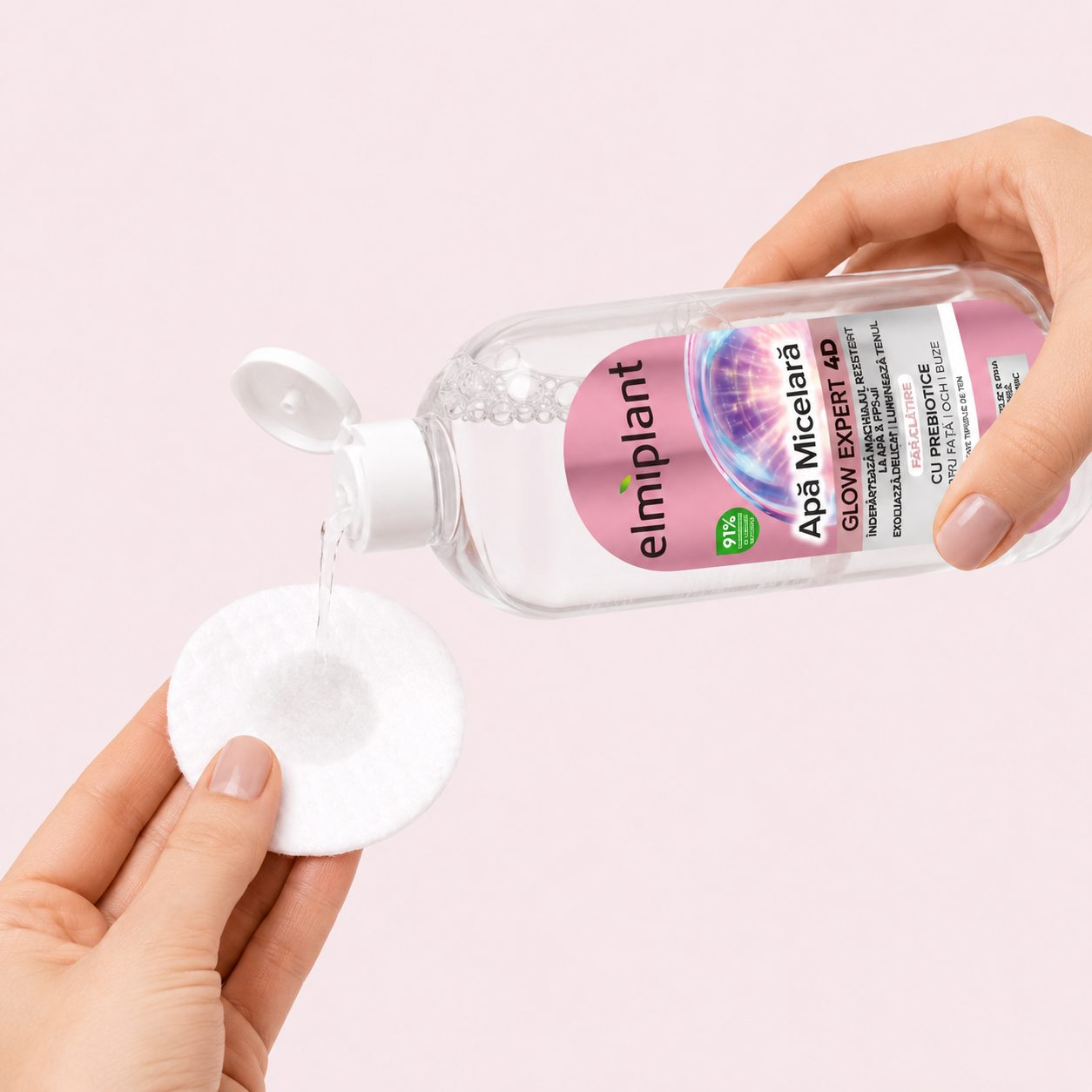 Apa Micelara Iluminatoare, Elmiplant, Glow Expert 4D, Pentru Fata, Ochi si Buze, cu Prebiotice, 400 ml