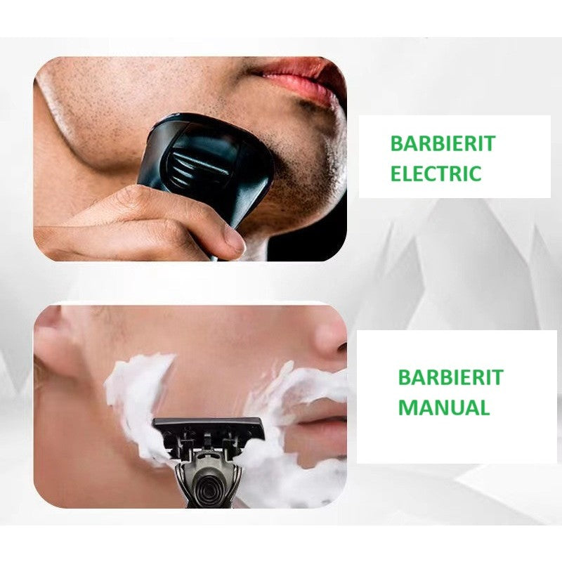 Aparat de Ras Manual, Flippy, din Otel Inoxidabil, Suport Lama + 7 Capete de Schimb Incluse, Cutie pentru Lame, Negru