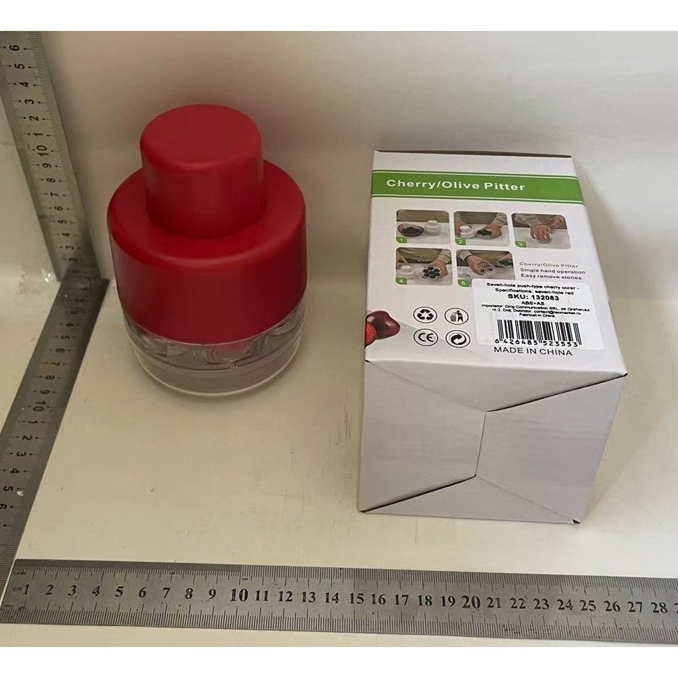 Dispozitiv de Scos Samburi, Manual, cu 7 Gauri, pentru Cirese, 13 x 9.2 cm, din ABS, Rosu