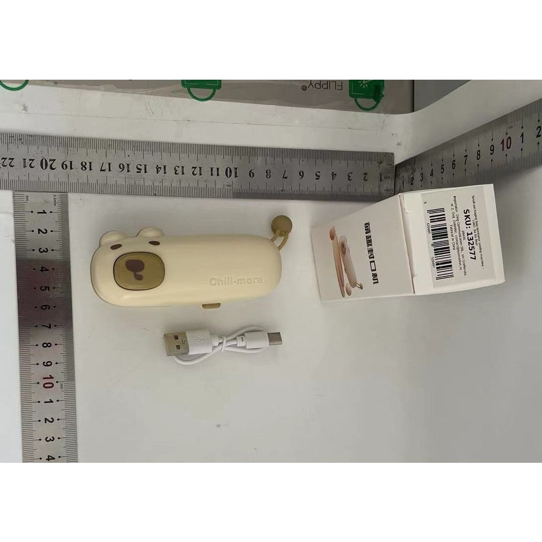 Aparat de Sigilat Ambalaje, Incarcare USB Tip C, 400 mAh, 10.2 x 3.7 x 4.3 cm, Model Ursulet, Maro