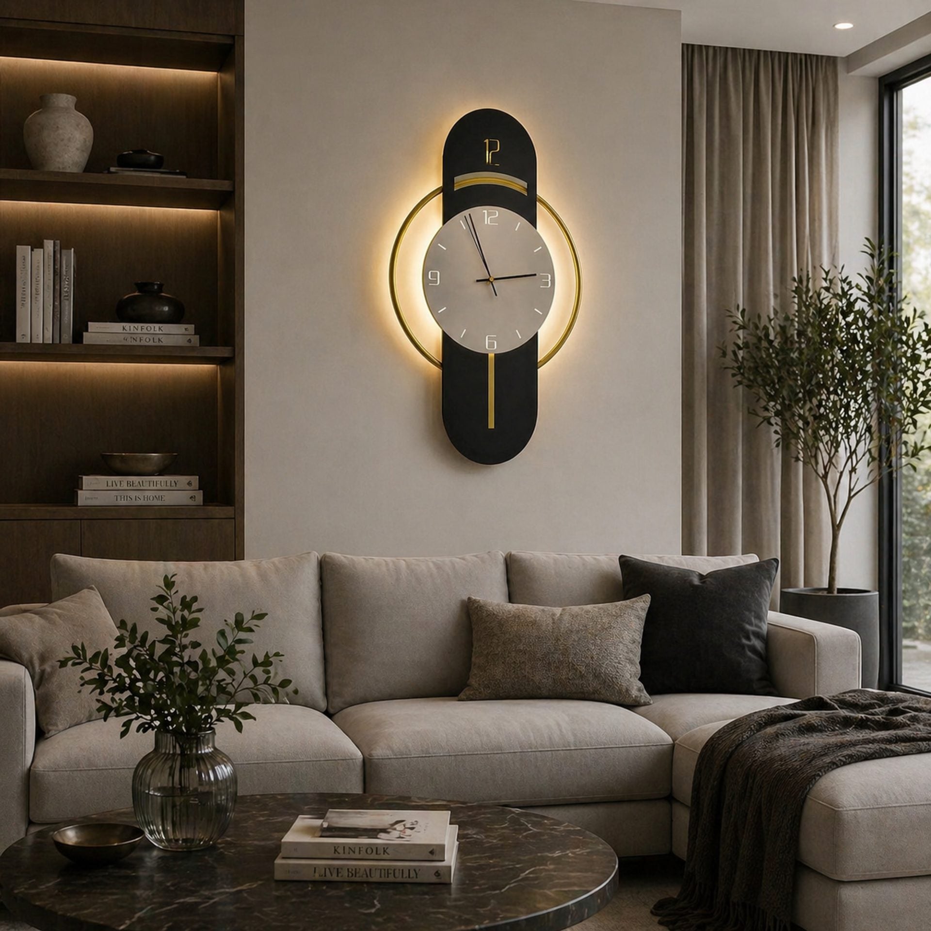 Aplica LED Decorativa BIZZ 58x36 cm Lumina Rece/Neutra/Calda Negru Auriu