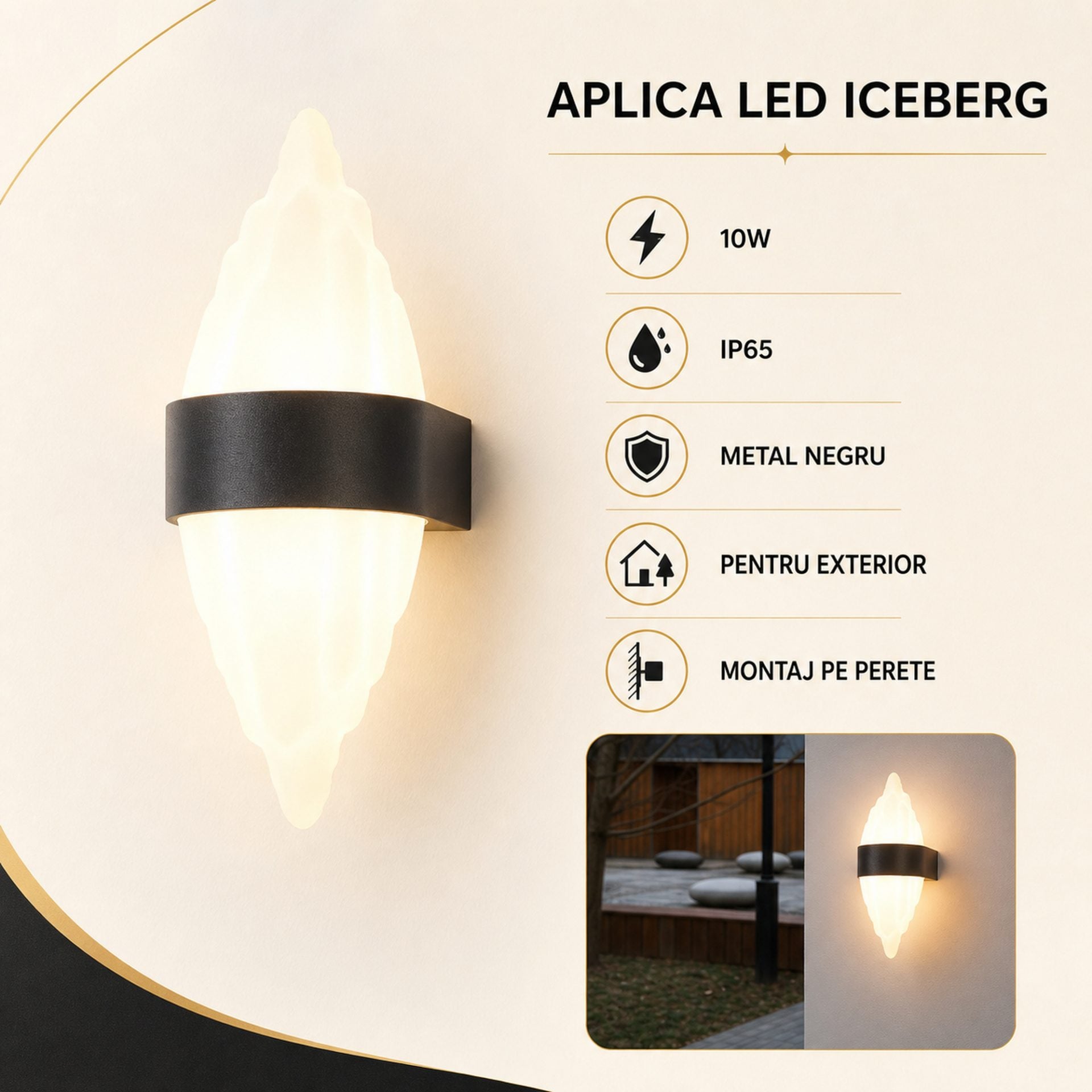 Aplica LED Exterior ICEBERG 10W Metal IP65 Negru