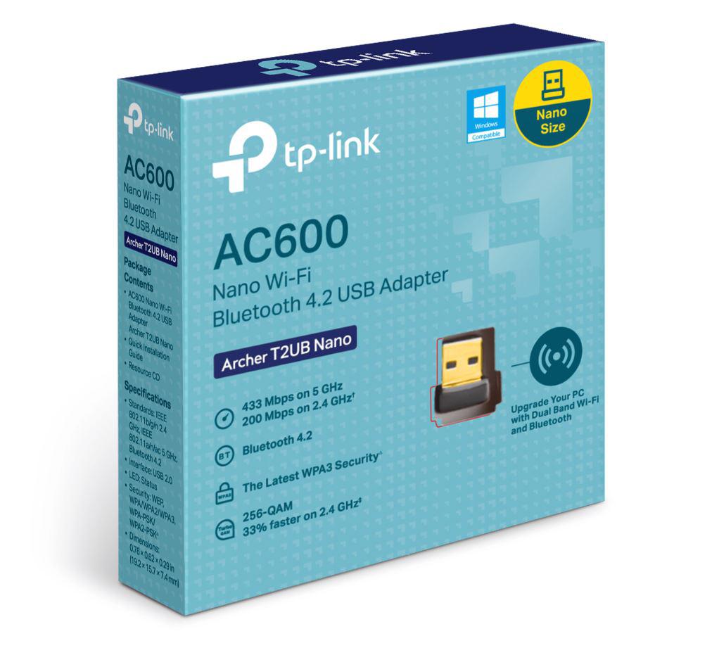 ADAPTOR RETEA TP-LINK AC600, extern wireless 2.4 GHz | 5 GHz si Bluetooth 4.2, USB 2.0, port, 600 Mbps, antena interna x 1, "Archer T2UB Nano"