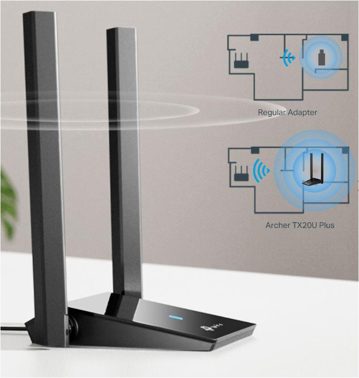 ADAPTOR RETEA TP-LINK AX1800, extern wireless 2.4 GHz | 5 GHz, USB 3.0, port, 1800 Mbps, antena externa x 2 High Gain, "Archer TX20U Plus"