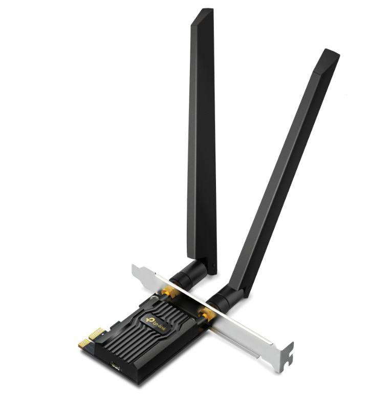 ADAPTOR RETEA TP-LINK AXE5400, extern wireless 2.4 GHz | 5 GHz | 6 Ghz, PCI-E port, 5400 Mbps, WI-FI 6E si Bluetooth 5.3, antena externa x 2, "Archer TXE72E"