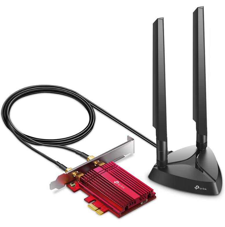 ADAPTOR RETEA TP-LINK AXE5400, extern wireless 2.4 GHz | 5 GHz | 6GHz, PCI-E port, 5400 Mbps, WI-FI 6E si Bluetooth 5.3, antena externa x 2, "Archer TXE75E"