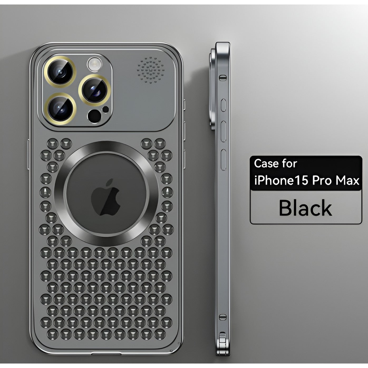 Husa MagSafe Aromaterapia Compatibila cu iPhone 15 Pro Max, Suport Magnetic, Antisoc, Antizgariere, Protectie Camera si Supraincalzire, din Aliaj de Aluminiu, Negru