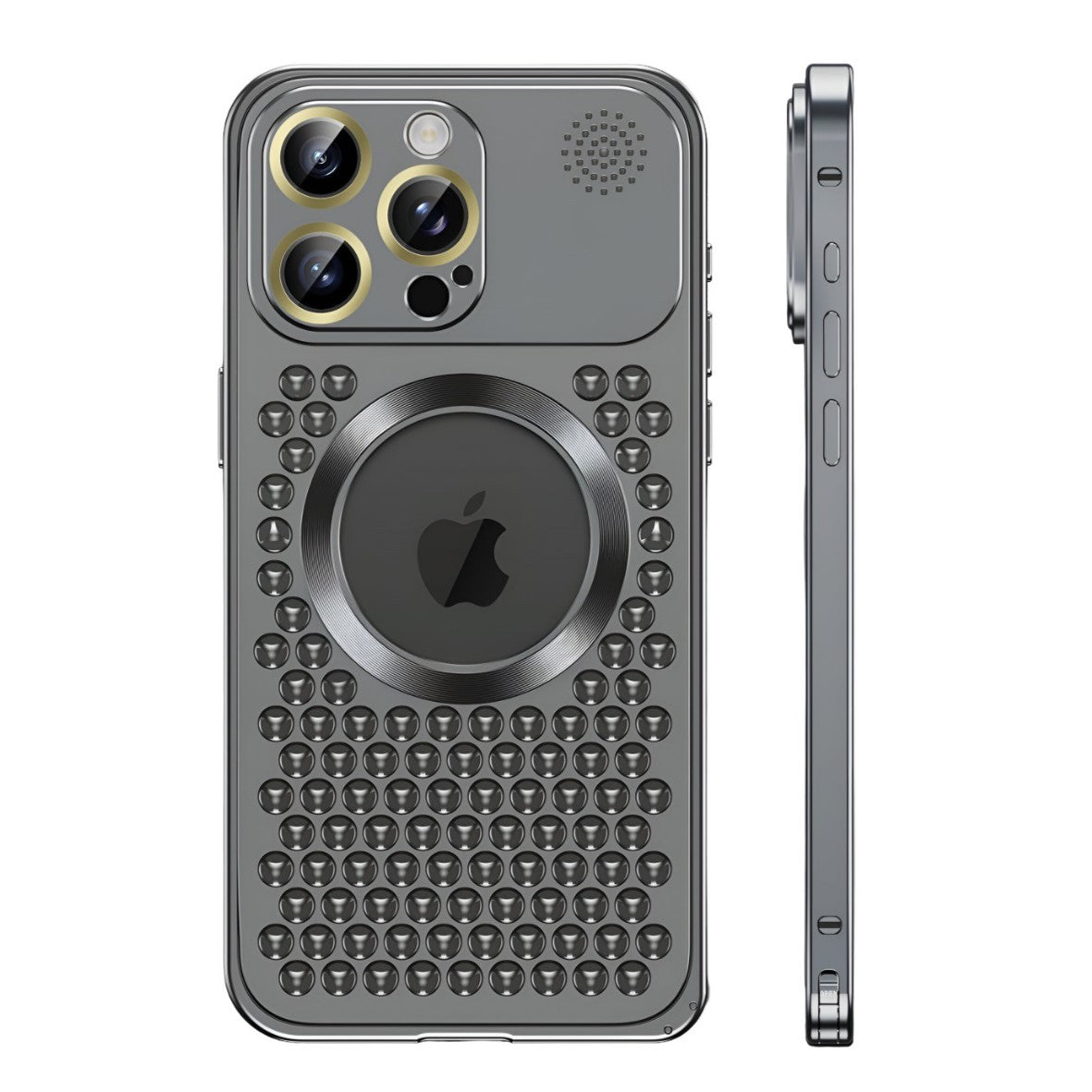 Husa MagSafe Aromaterapia Compatibila cu iPhone 15 Pro Max, Suport Magnetic, Antisoc, Antizgariere, Protectie Camera si Supraincalzire, din Aliaj de Aluminiu, Negru