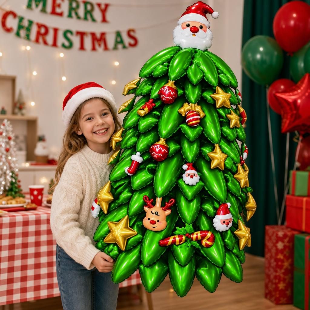 Assemble the Grandpa Christmas Tree Balloon，Overall balloon size: 130 × 126 cm