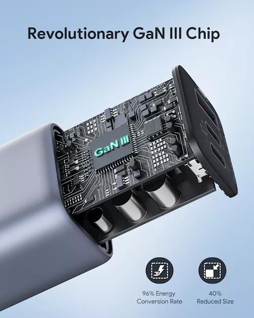 Alimentator retea Aukey, PA-B6U GR, 67W, fast charge, 1 x USB-A, 2 x USB-C, gri, "LLTSEUN1048305" - 689323786893
