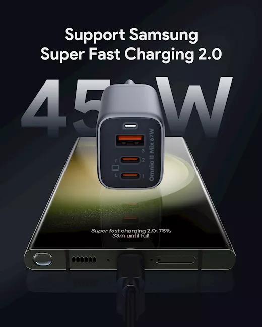 Alimentator retea Aukey, PA-B6U GR, 67W, fast charge, 1 x USB-A, 2 x USB-C, gri, "LLTSEUN1048305" - 689323786893