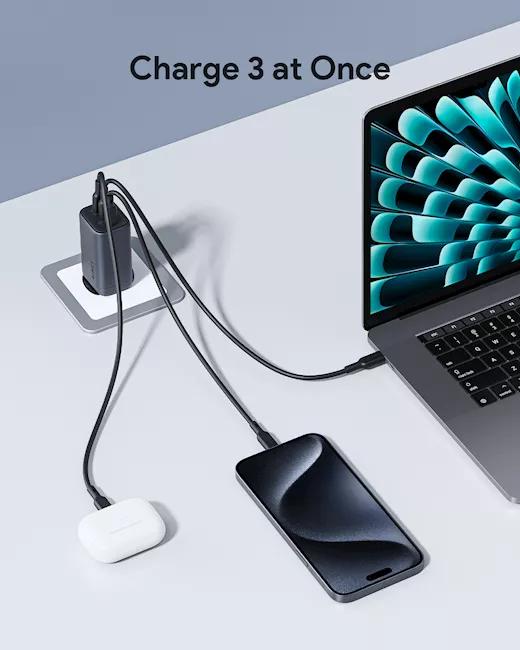 Alimentator retea Aukey, PA-B6U GR, 67W, fast charge, 1 x USB-A, 2 x USB-C, gri, "LLTSEUN1048305" - 689323786893