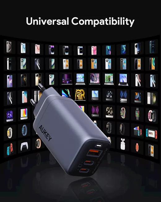 Alimentator retea Aukey, PA-B6U GR, 67W, fast charge, 1 x USB-A, 2 x USB-C, gri, "LLTSEUN1048305" - 689323786893
