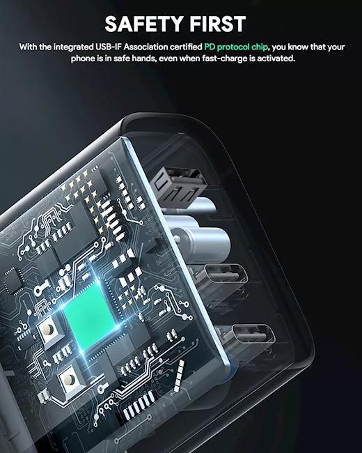 Alimentator retea Aukey, PA-B7O BK, 140W, fast charge, 2 x USB-C, 1 x USB-A, negru, "EU001-LLTSEUN1041556" - 689323785780