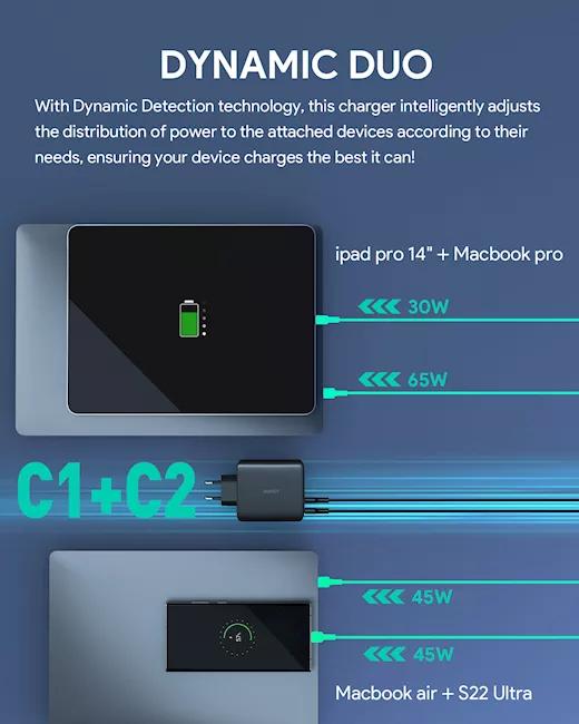 Alimentator retea Aukey, PA-B7S BK, 100W, fast charge, 3 x USB-C, 1 x USB-A, negru, "LLTSEUN1040956" - 689323785575