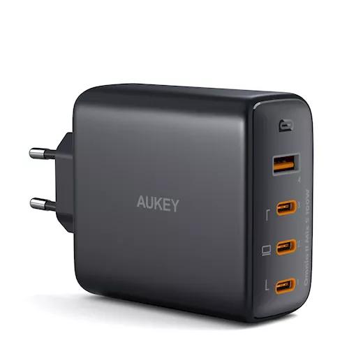 Alimentator retea Aukey, PA-B7S BK, 100W, fast charge, 3 x USB-C, 1 x USB-A, negru, "LLTSEUN1040956" - 689323785575 –
