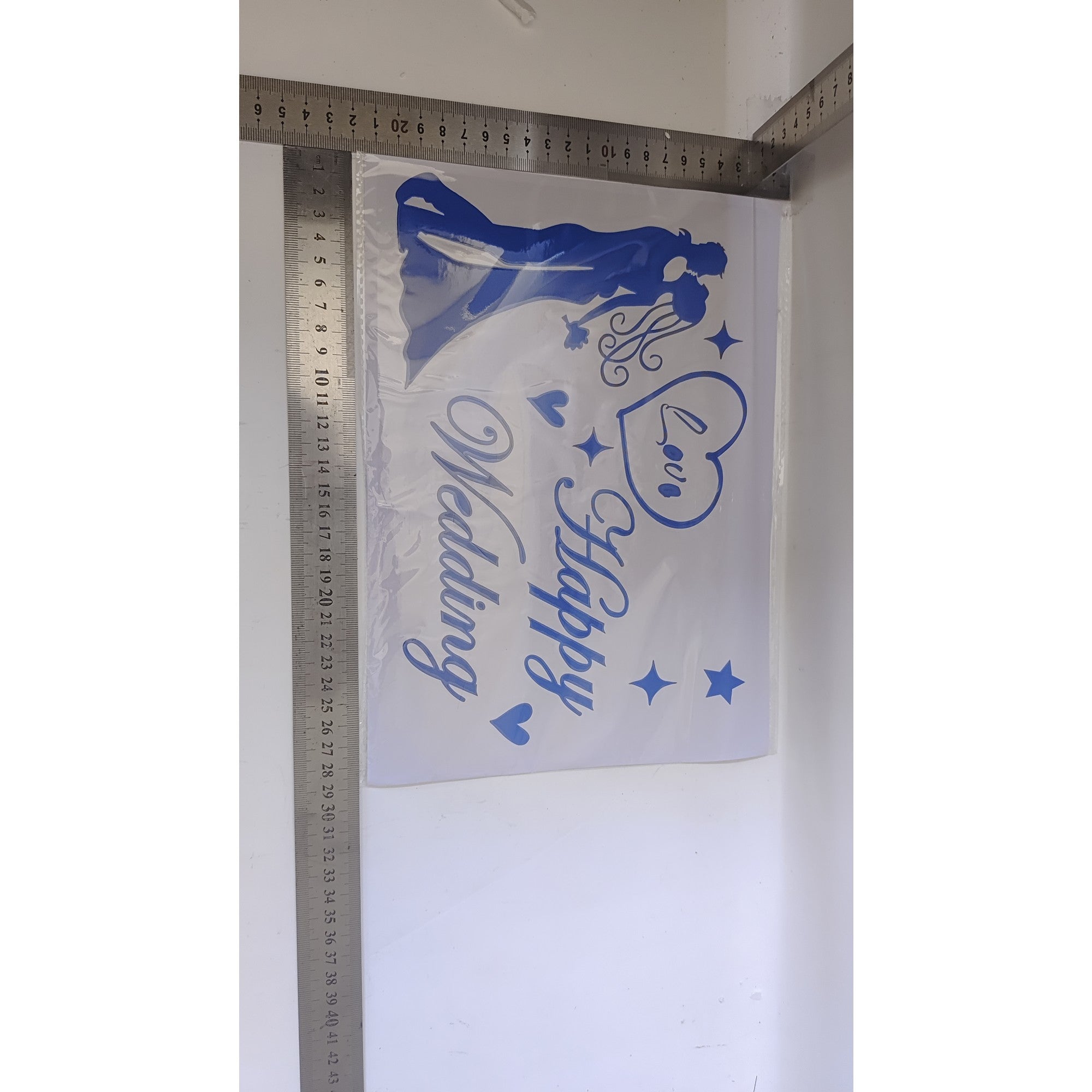 Sticker Autocolant, Tematica Nunta, Model Scris Happy Wedding, 21x29 cm, Albastru