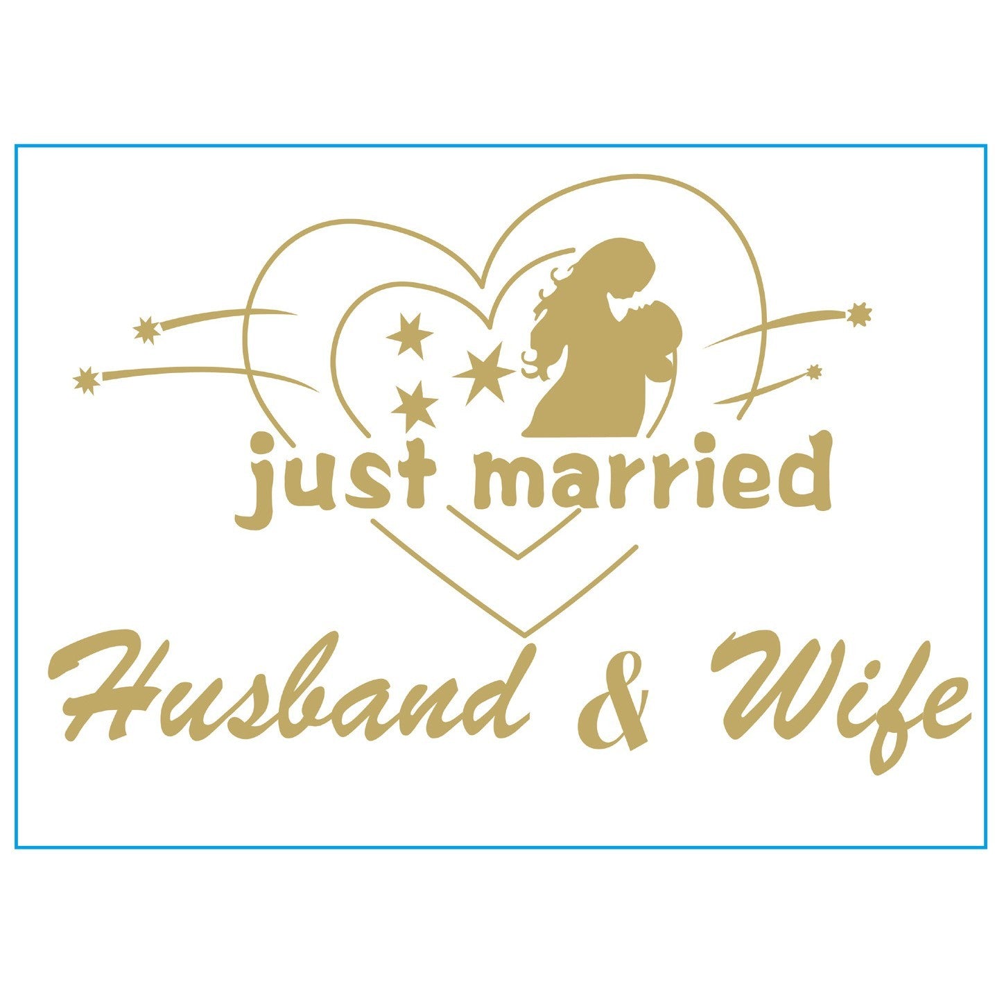 Sticker Autocolant, Tematica Nunta, Model Indragostiti, cu Scris Just Married Husband&Wife, 21x29 cm, Auriu