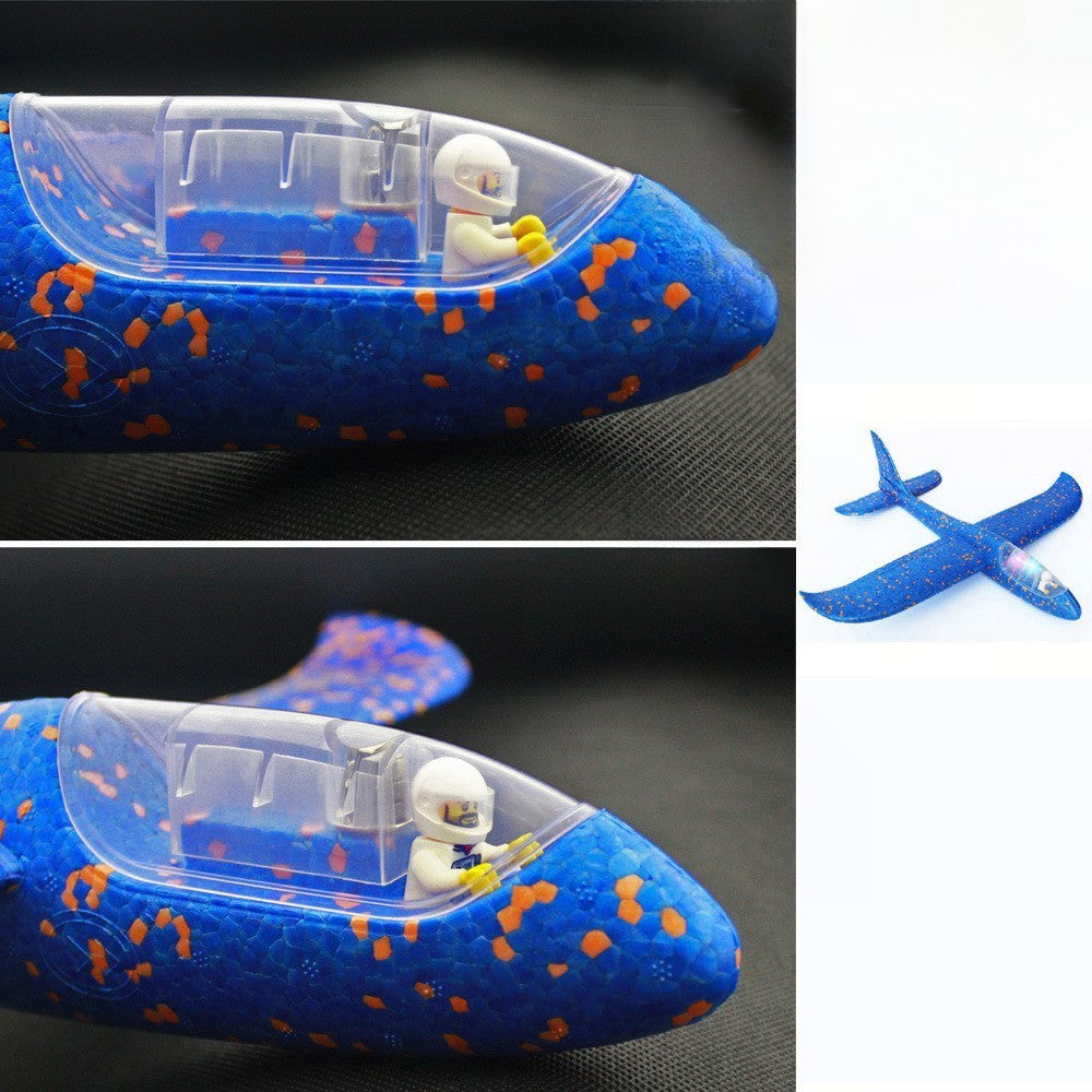 Avion Planor cu Pilot, Din Polistiren, Cu Lumini in Cabina Pilotului, Lungime 47 cm, Albastru