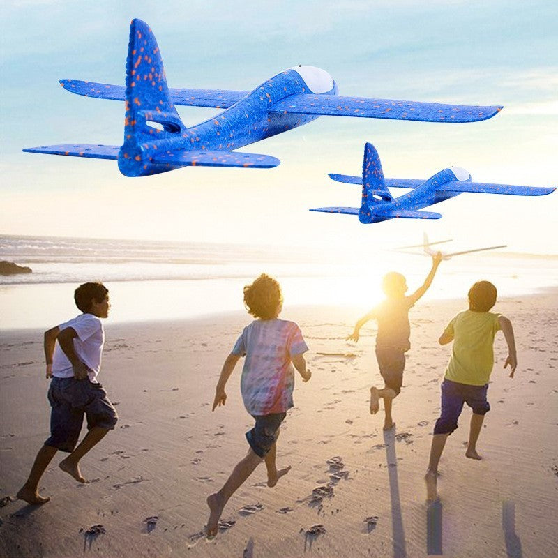 Avion Planor cu Pilot, Din Polistiren, Cu Lumini in Cabina Pilotului, Lungime 47 cm, Albastru