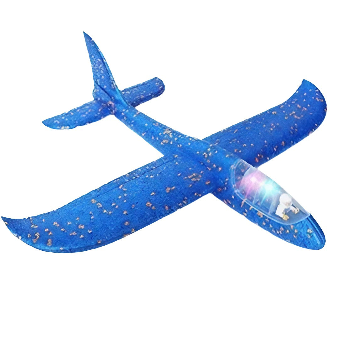 Avion Planor cu Pilot, Din Polistiren, Cu Lumini in Cabina Pilotului, Lungime 47 cm, Albastru