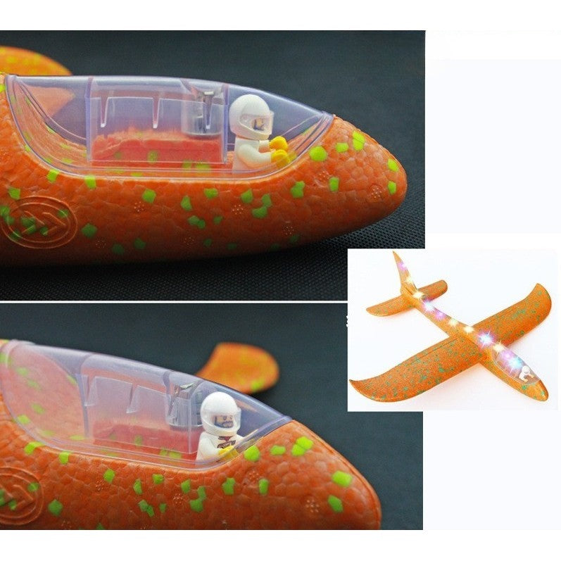 Avion Planor cu Pilot, Din Polistiren, Cu Lumini pe Toata Lungimea, 47 cm, Portocaliu