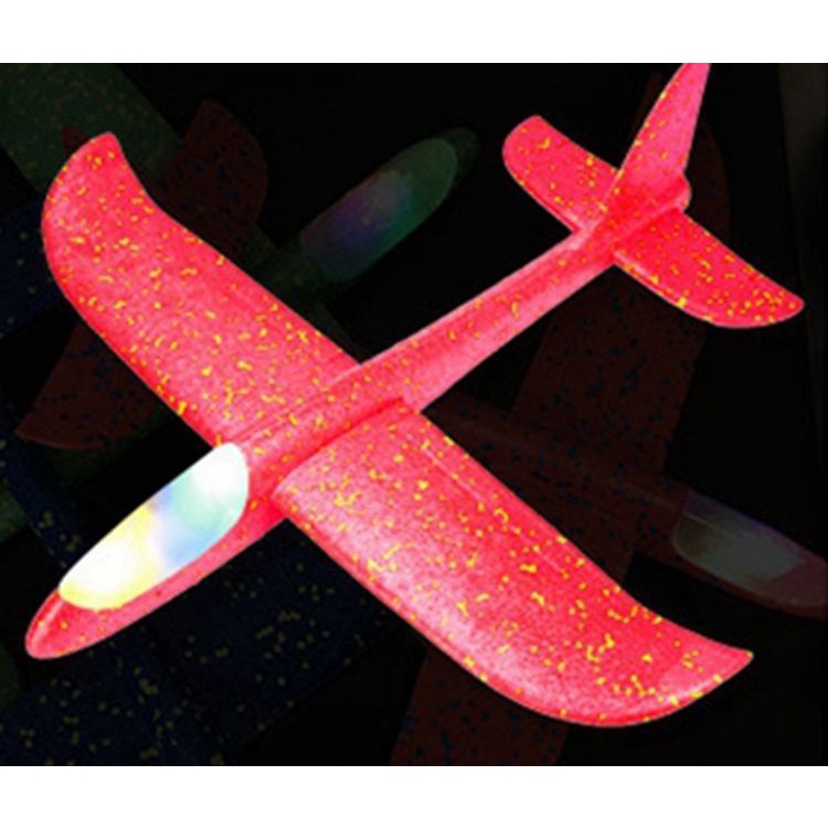 Avion planor din polistiren in punga, lungime 47 cm, Rosu, cu lumini pe cap