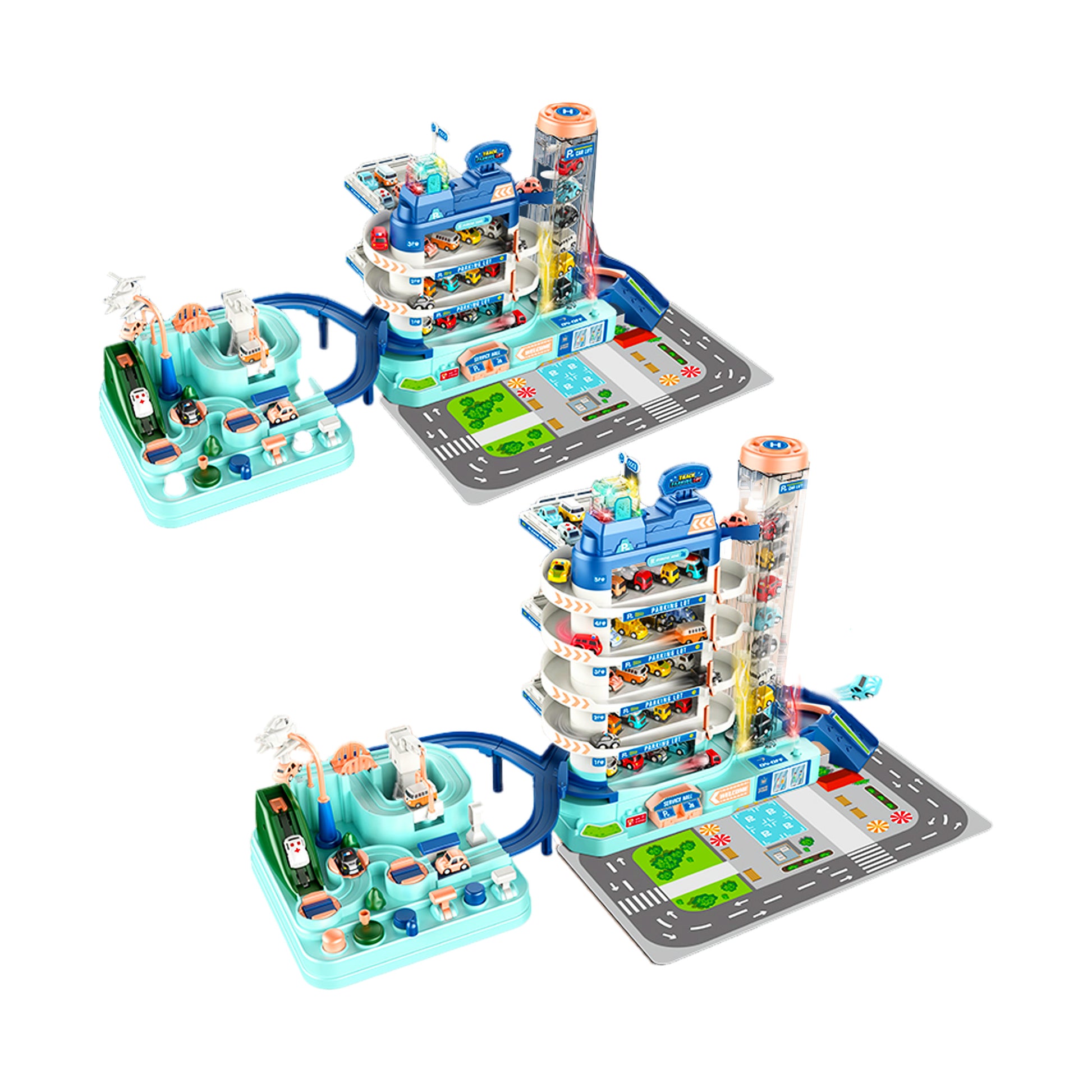 Garaj auto pentru copii cu parcare multipla, lift electric, masini incluse, cu pista, 30x30x25 cm - 3