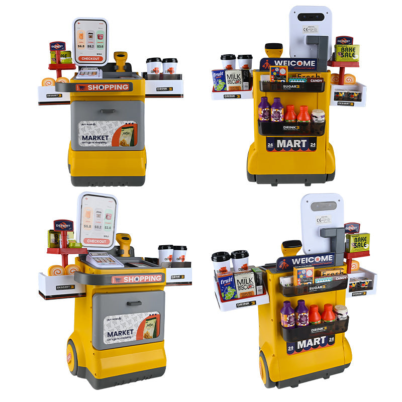 Set magazin pentru copii cu lada si roti, sunete, rafturi multiple, 48x30x58 cm, multicolor - 2