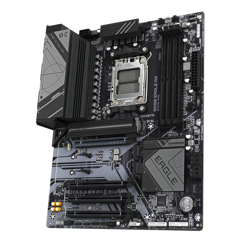 PLACI de BAZA Gigabyte AMD B650 | 4xDDR5 7600(OC) | 1xDP, 1xHDMI, 1xUSB-C, with USB 3.2 Gen 1, 2xUSB 3.2 Gen 2 Type-A, 6 x USB 2.0/1.1 ports, 1xRJ-45 port, 3xjacks | ATX "B650 EAGLE AX"