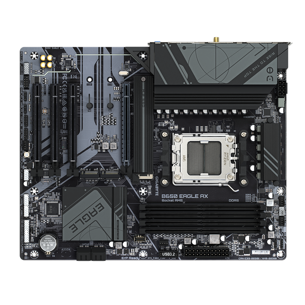 PLACI de BAZA Gigabyte AMD B650 | 4xDDR5 7600(OC) | 1xDP, 1xHDMI, 1xUSB-C, with USB 3.2 Gen 1, 2xUSB 3.2 Gen 2 Type-A, 6 x USB 2.0/1.1 ports, 1xRJ-45 port, 3xjacks | ATX "B650 EAGLE AX"