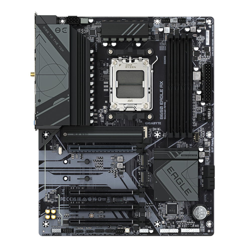 PLACI de BAZA Gigabyte AMD B650 | 4xDDR5 7600(OC) | 1xDP, 1xHDMI, 1xUSB-C, with USB 3.2 Gen 1, 2xUSB 3.2 Gen 2 Type-A, 6 x USB 2.0/1.1 ports, 1xRJ-45 port, 3xjacks | ATX "B650 EAGLE AX"