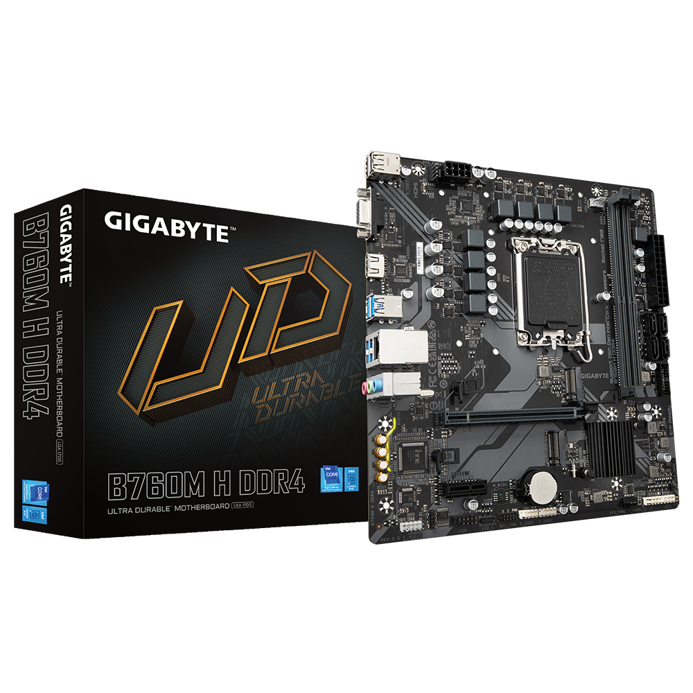 GIGABYTE Mainboard Desktop B760M H DDR4,LGA1700, 2xDDR4, 1xDSub, 1xHDMI, GLAN, 1x PCI Express x16 PCIe 4.0, 1x PCI Express x1 PCIe 3.0, 2xM.2, 4xSATAIII, 6xUSB3.2, 6x USB2.0, mATX "B760M H DDR4"