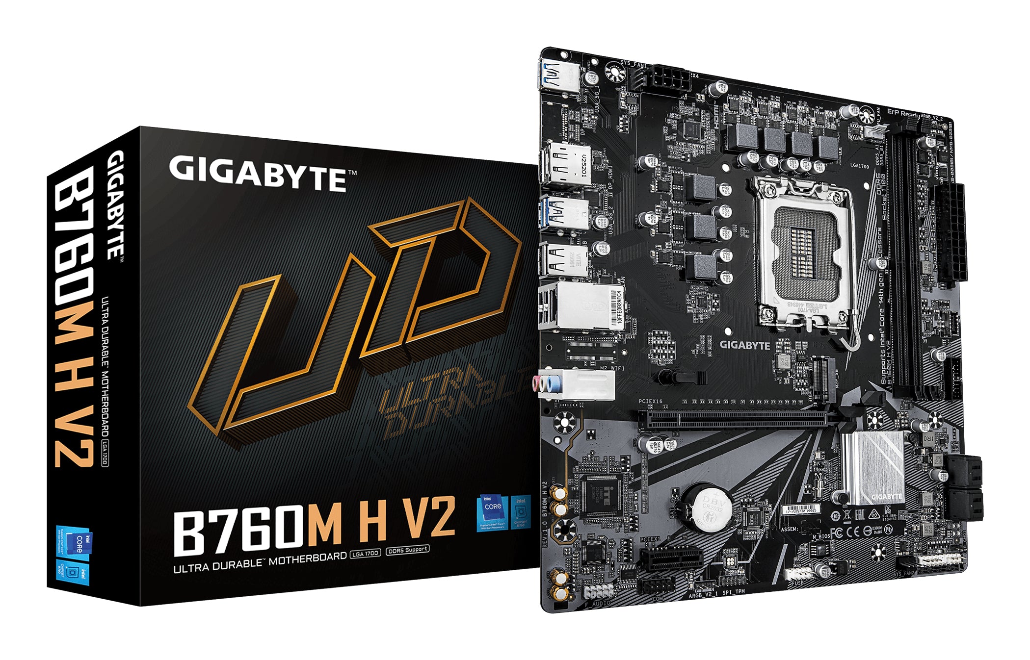 Placa de baza GIGABYTE B760M H V2, DDR5, LGA1700, mATX, Negru "B760M H V2"