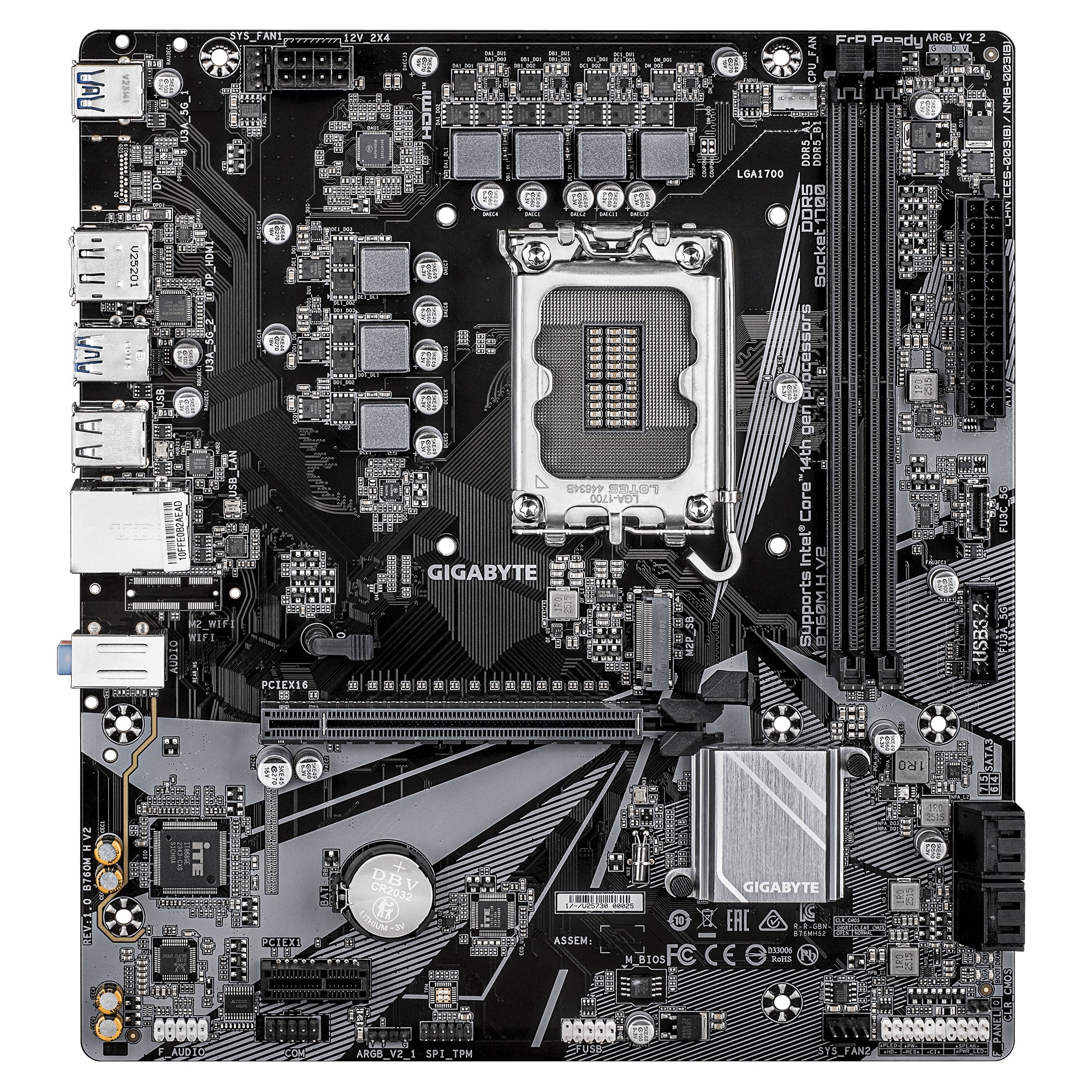Placa de baza GIGABYTE B760M H V2, DDR5, LGA1700, mATX, Negru "B760M H V2"