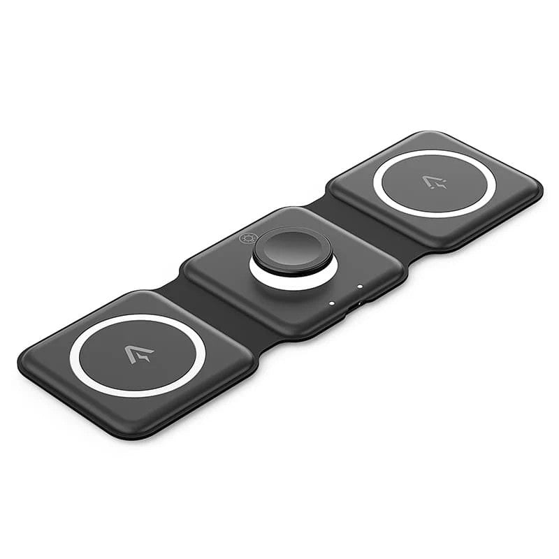 Statie incarcare wireless 3in1 Vention, MagSafe, telefon 15W, ceas 2.5W, casti 5W, fast charge, pliabil, magnetic, lumina LED, 1 x USB-C incarcare, negru, 
