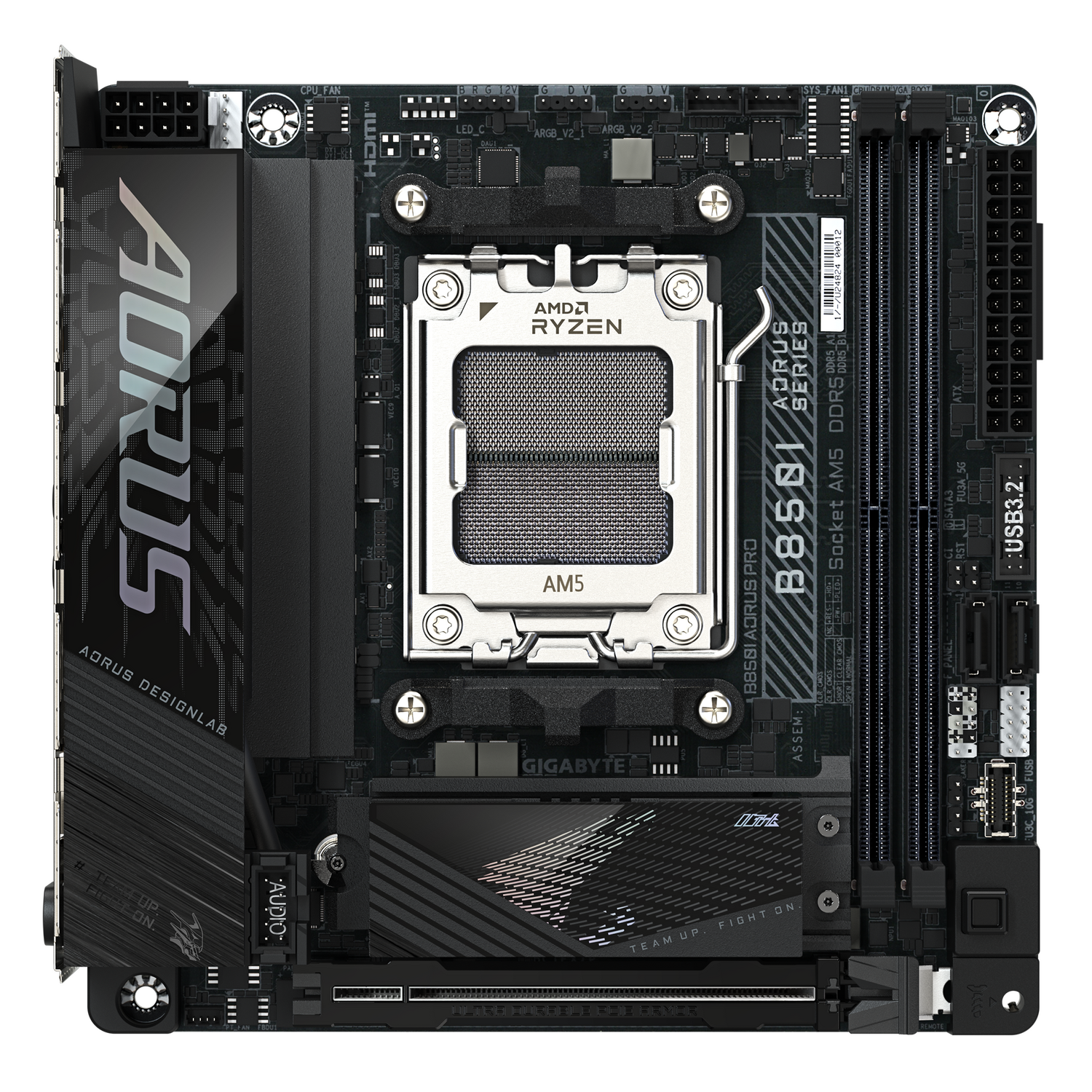 Placa de baza GIGABYTE B850I AORUS PRO, AM5, DDR5, Wi-Fi, BT, Mini-ITX, Negru "B850I AORUS PRO"