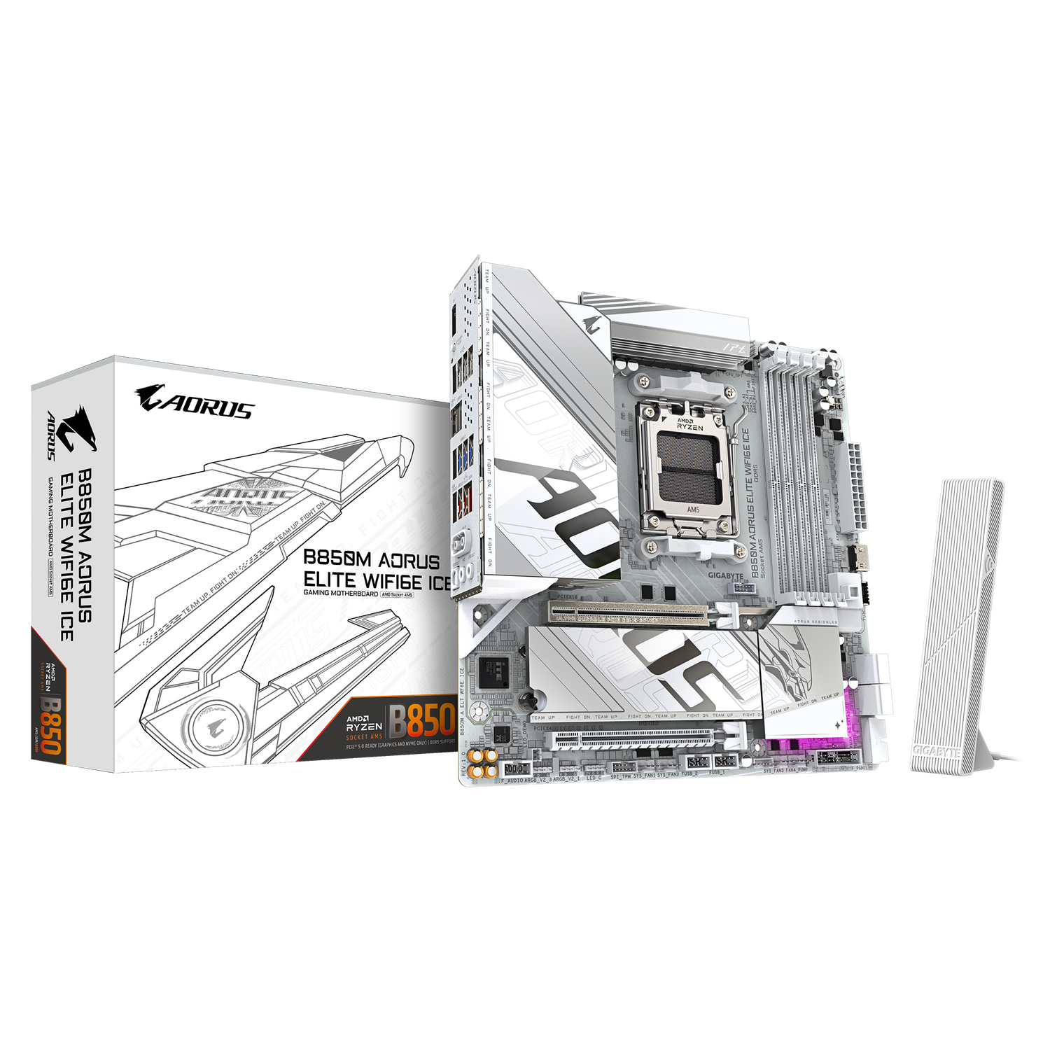 Placa de baza GIGABYTE B850M AORUS ELITE WIFI6E ICE, AM5, DDR5, Wi-Fi, BT, mATX, Alb "B850M A ELT WF6E ICE"