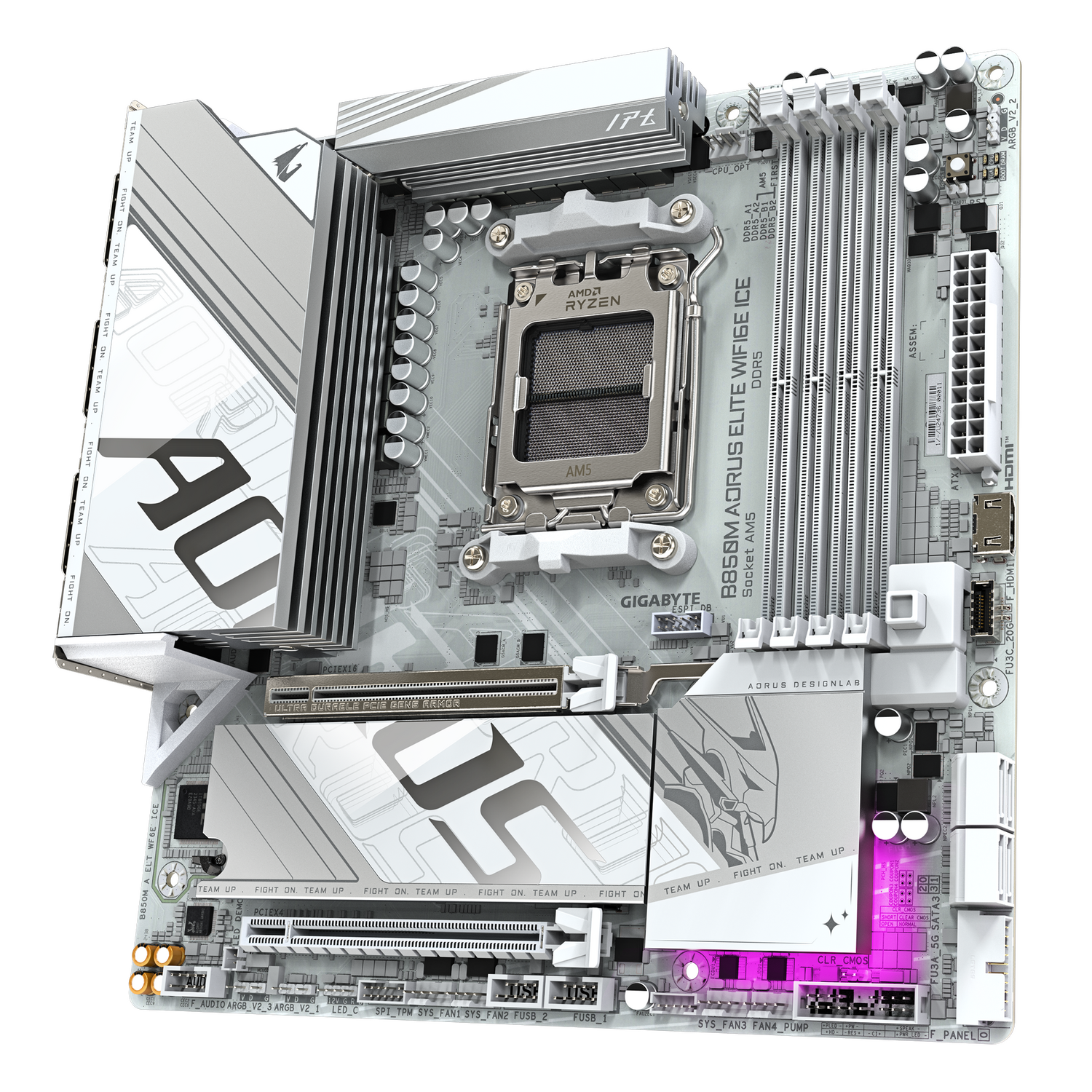 Placa de baza GIGABYTE B850M AORUS ELITE WIFI6E ICE, AM5, DDR5, Wi-Fi, BT, mATX, Alb "B850M A ELT WF6E ICE"
