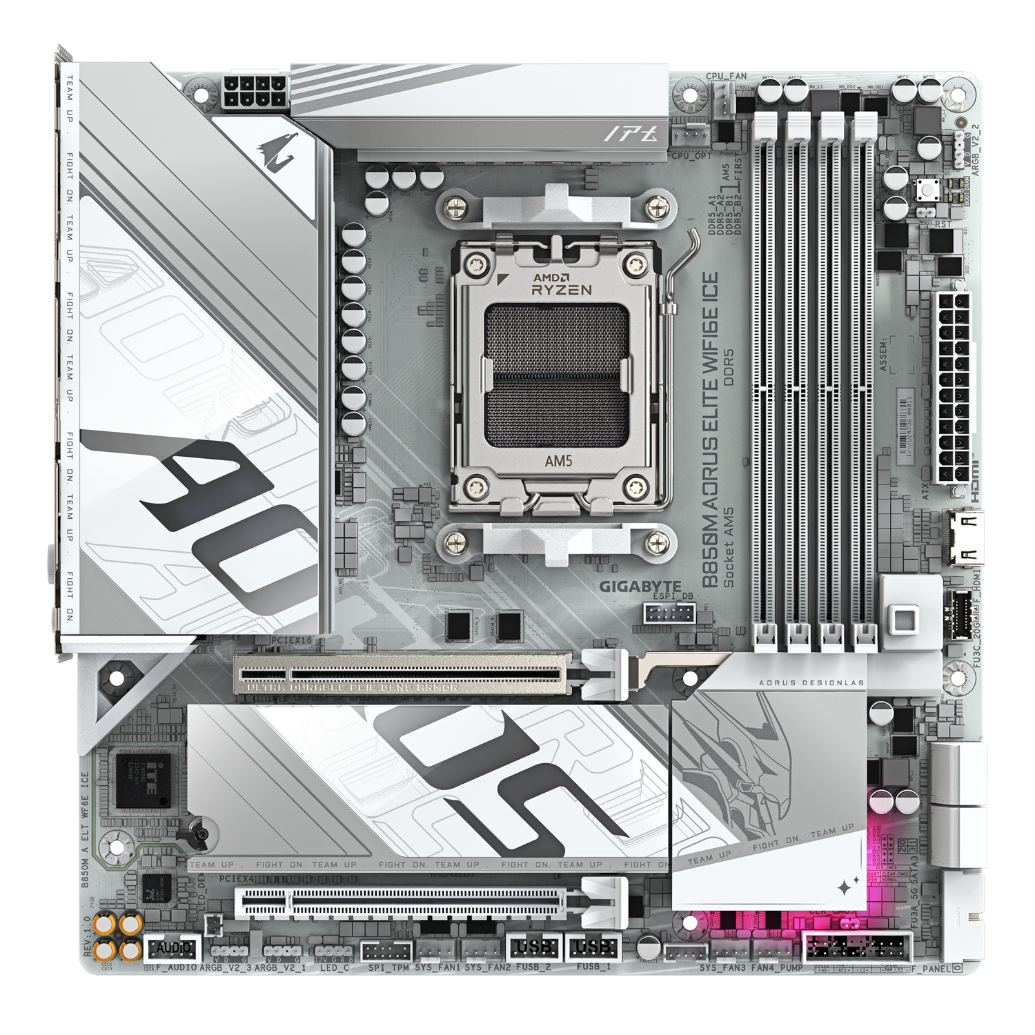 Placa de baza GIGABYTE B850M AORUS ELITE WIFI6E ICE, AM5, DDR5, Wi-Fi, BT, mATX, Alb "B850M A ELT WF6E ICE"