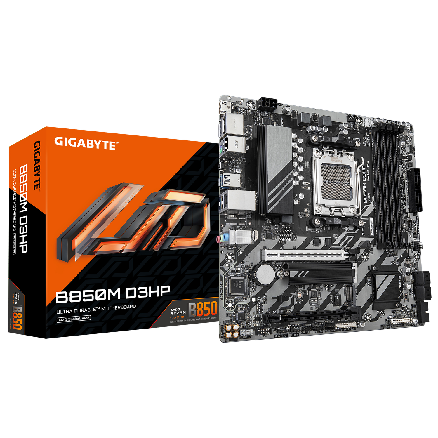 Placa de baza GIGABYTE B850M D3HP, AM5, DDR5, mATX, Gri/Negru "B850M D3HP"