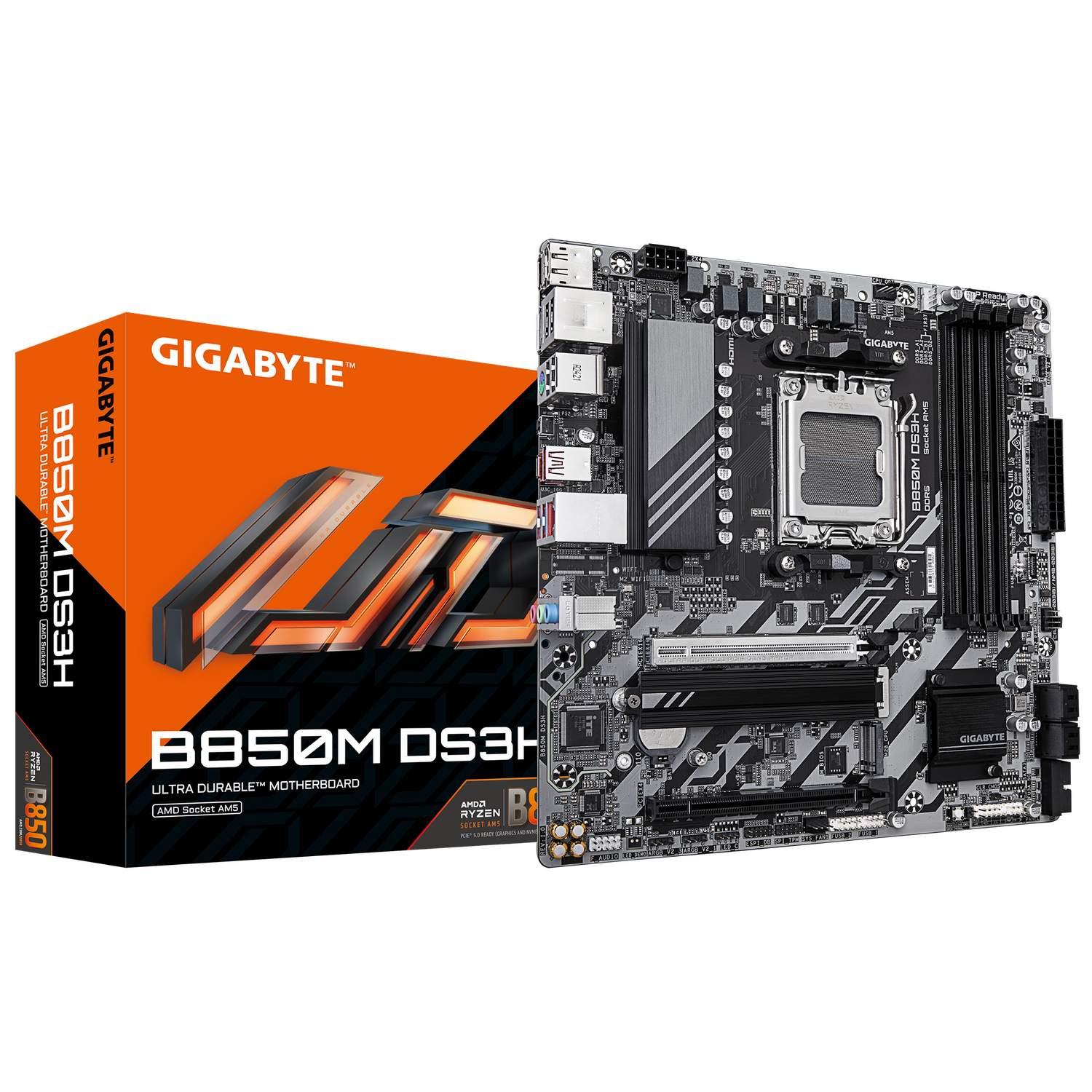 Placa de baza GIGABYTE B850M DS3H, AM5, DDR5, mATX, Gri/Negru "B850M DS3H"