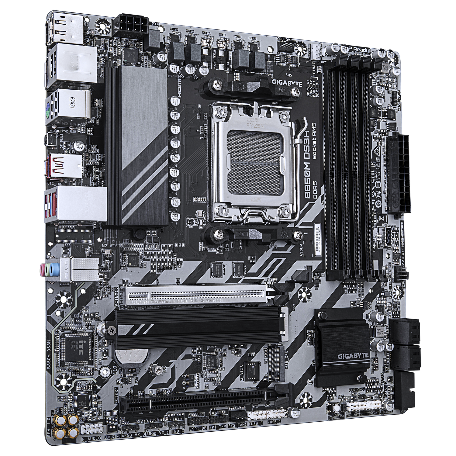 Placa de baza GIGABYTE B850M DS3H, AM5, DDR5, mATX, Gri/Negru "B850M DS3H"